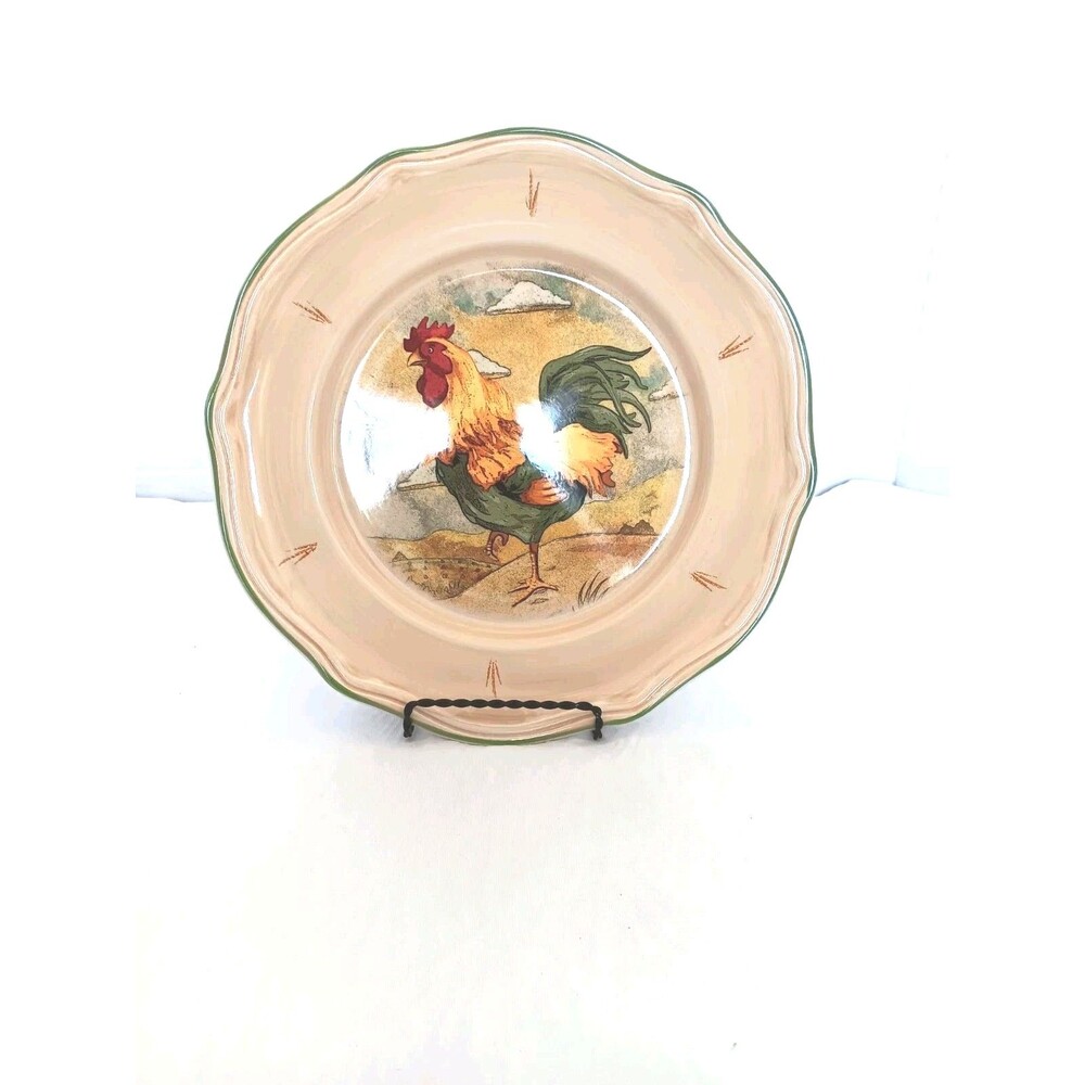Set of 2 Gibson Everyday Royal Rooster Dinner Plates Scalloped Hand Painted